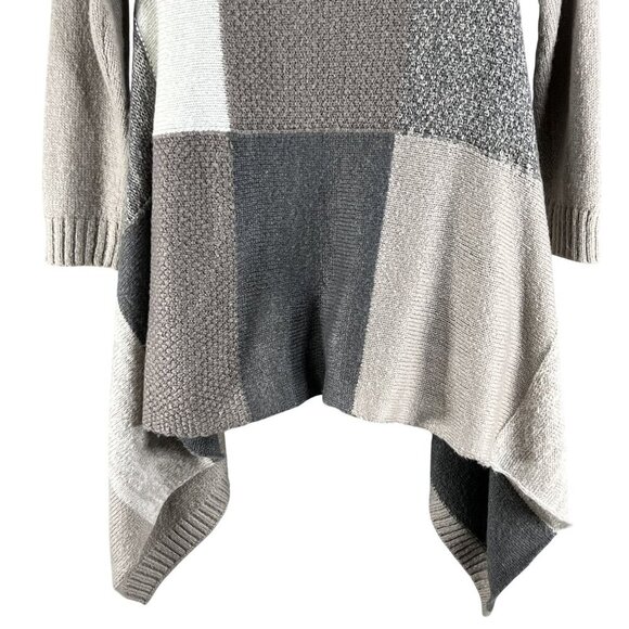 Chicos Womens M Patchwork Open Front Asym Cardigan Sweater Neutral Color Block - Picture 9 of 14